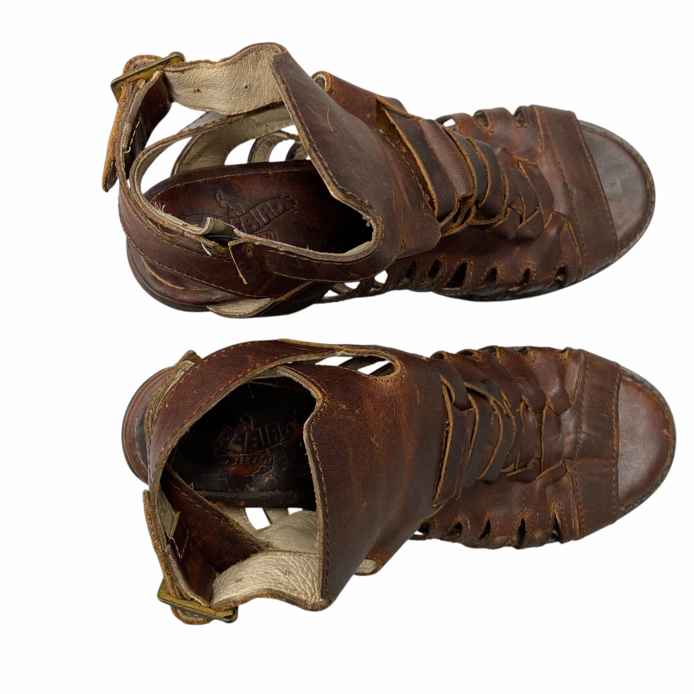 Sandals Heels Block By Freebird In Brown, Size:9
