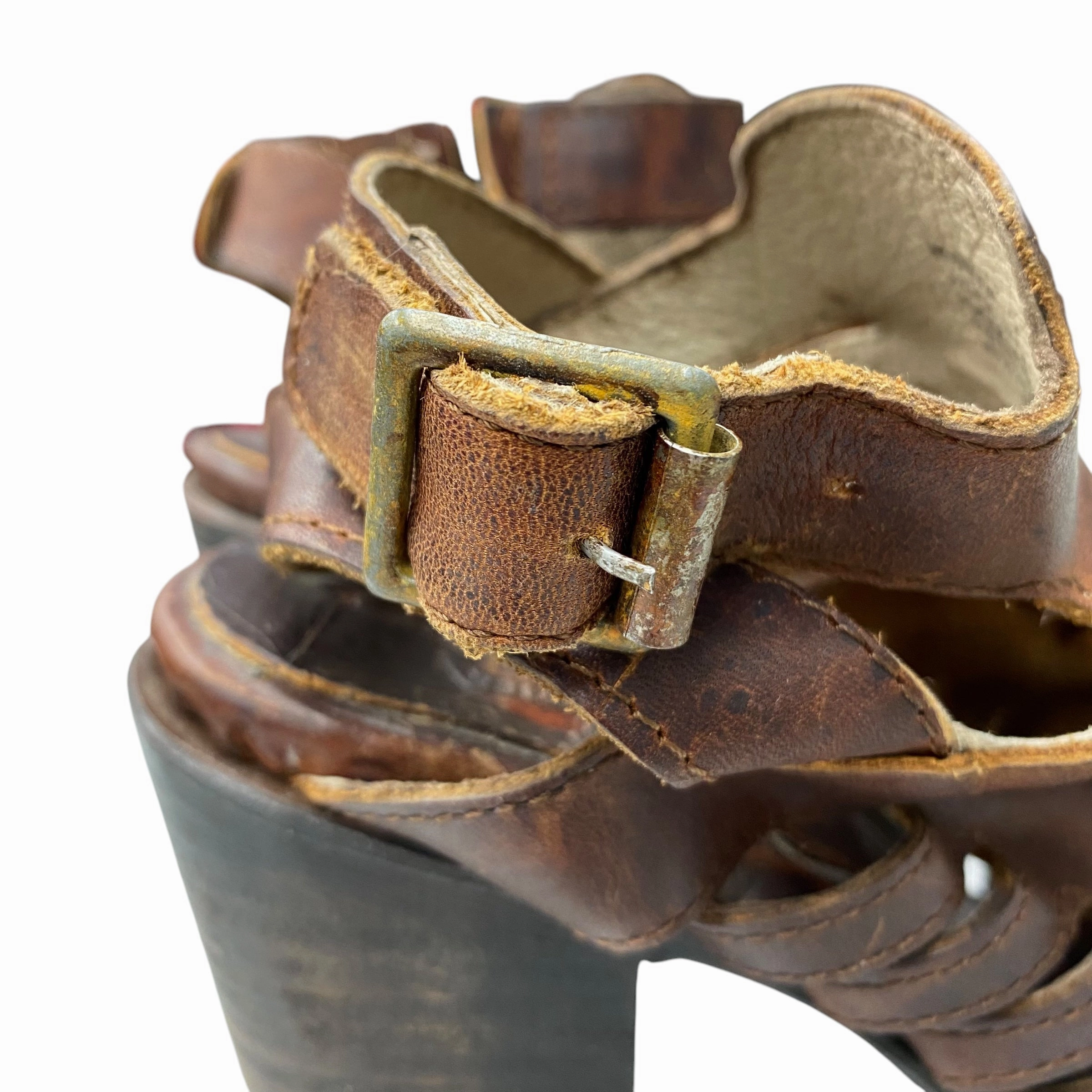 Sandals Heels Block By Freebird In Brown, Size:9