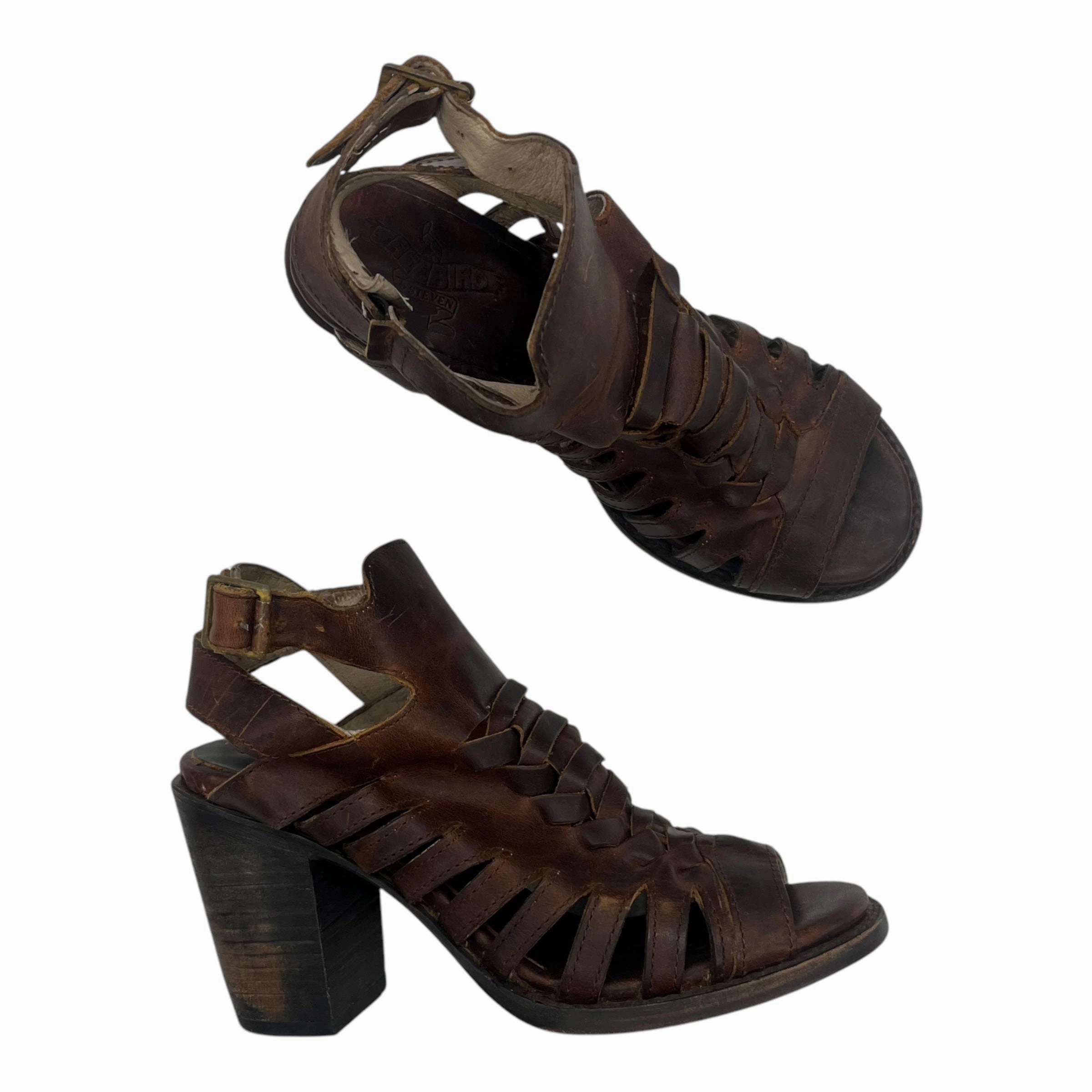 Sandals Heels Block By Freebird In Brown, Size:9