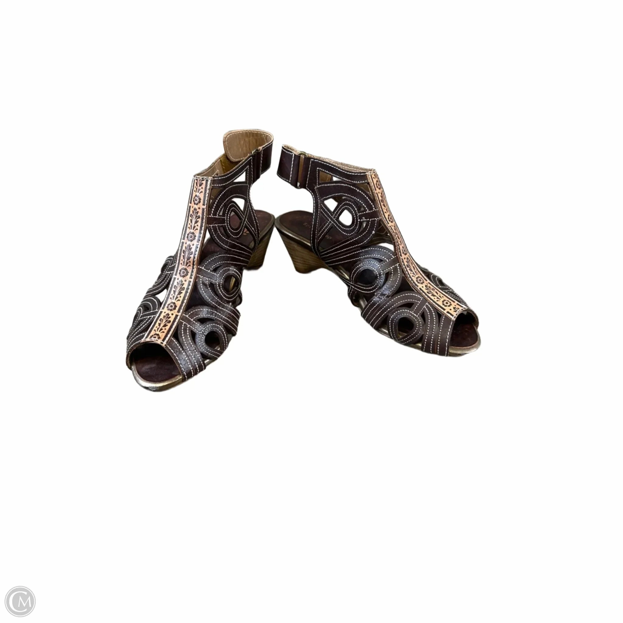 Sandals Heels Kitten By Spring Step In Brown & Tan, Size: 7.5