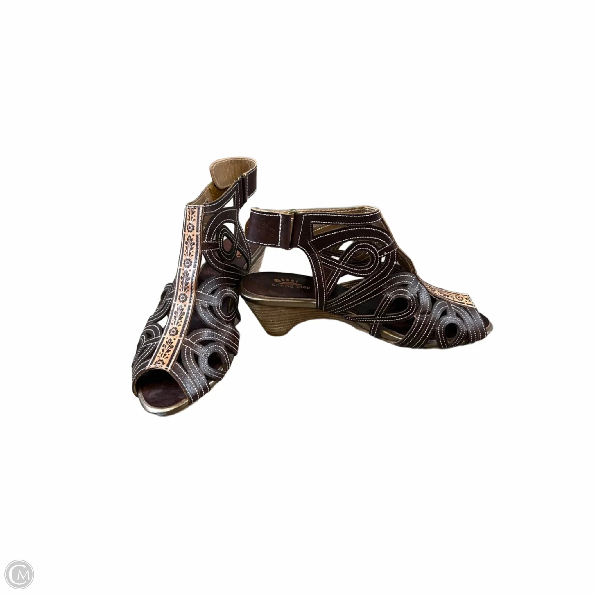 Sandals Heels Kitten By Spring Step In Brown & Tan, Size: 7.5