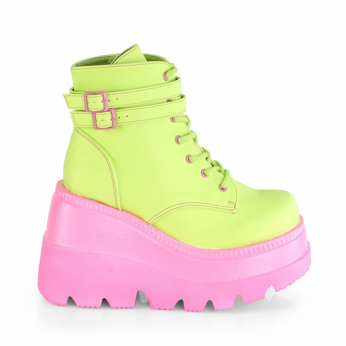 SHAKER-52  Lime Reflective Vegan Leather/Pink