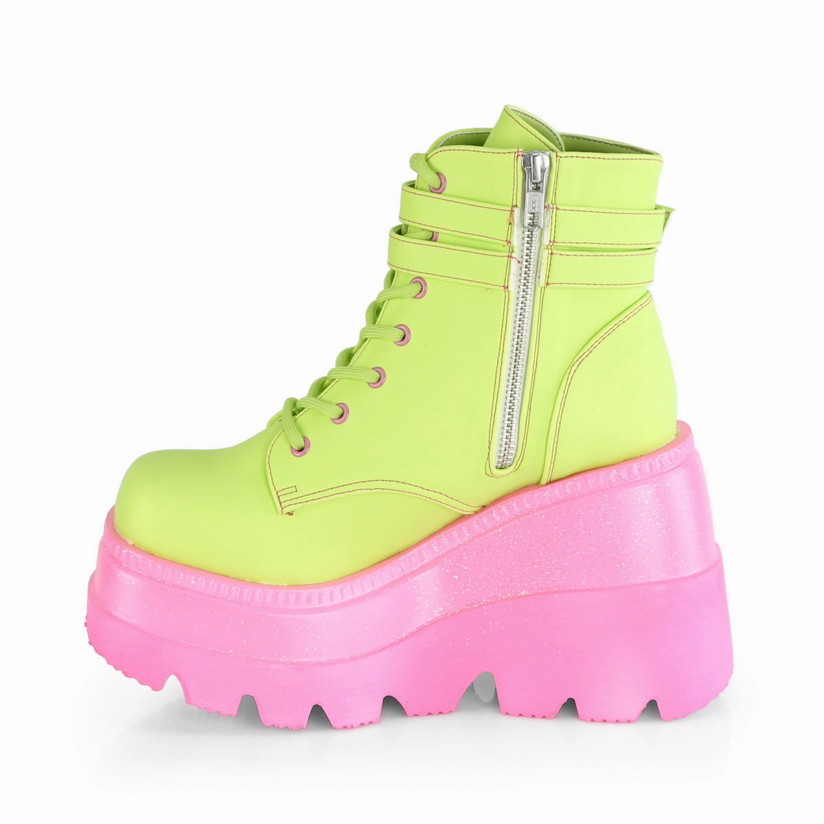 SHAKER-52  Lime Reflective Vegan Leather/Pink