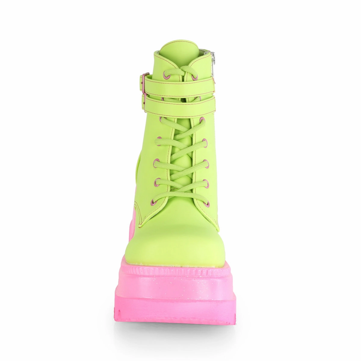SHAKER-52  Lime Reflective Vegan Leather/Pink