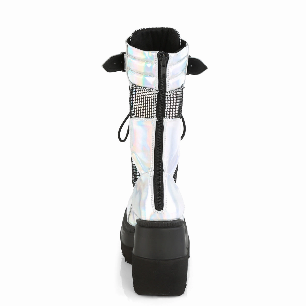 SHAKER-70  Silver Hologram Vegan Leather-Black Fishnet
