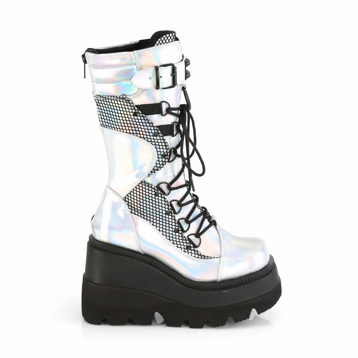SHAKER-70  Silver Hologram Vegan Leather-Black Fishnet
