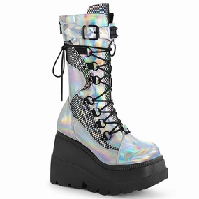 SHAKER-70  Silver Hologram Vegan Leather-Black Fishnet