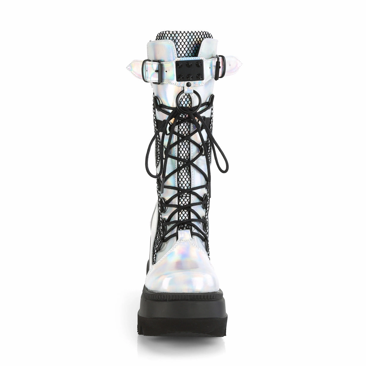 SHAKER-70  Silver Hologram Vegan Leather-Black Fishnet