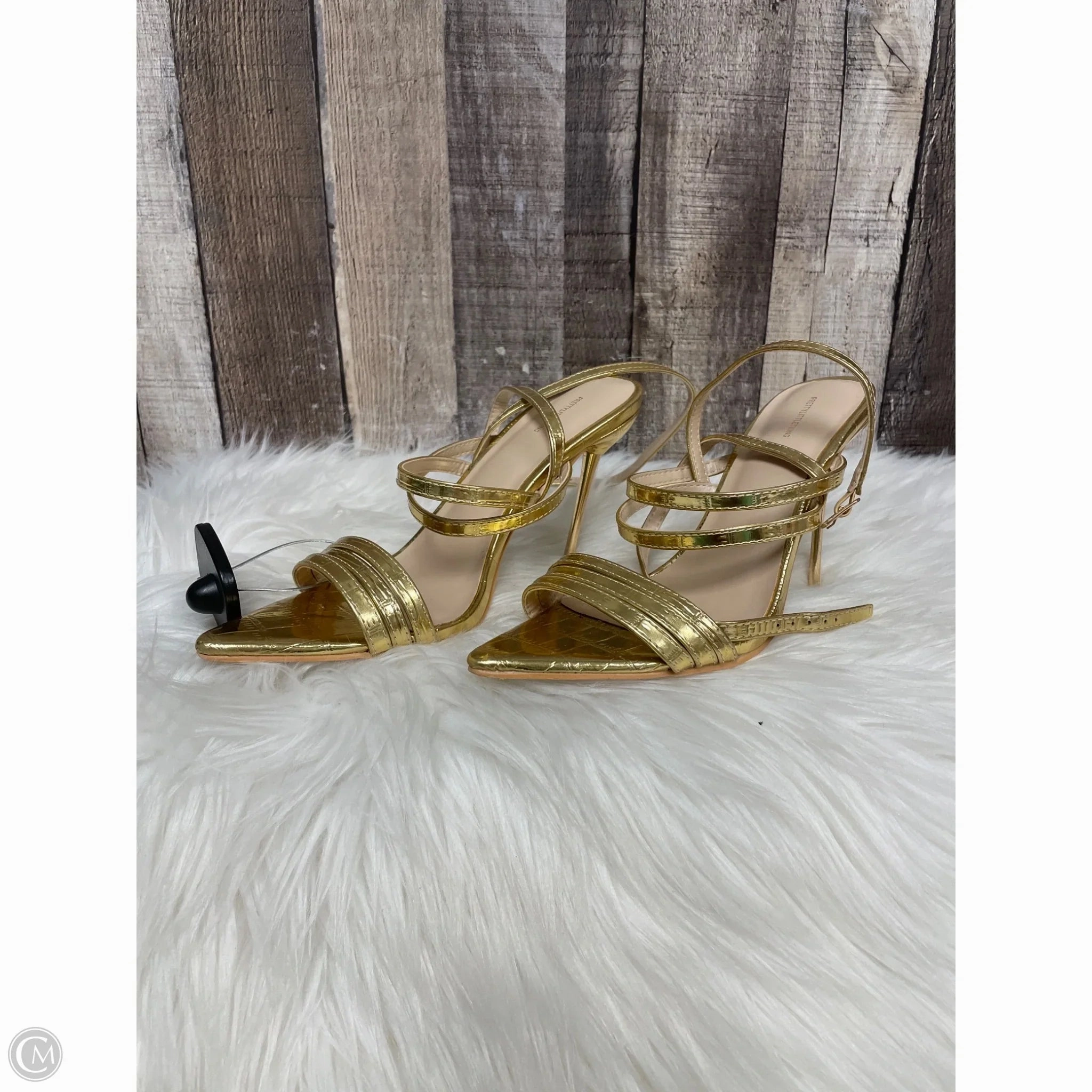 Shoes Heels Stiletto By Pretty Little Thing In Gold, Size: 5