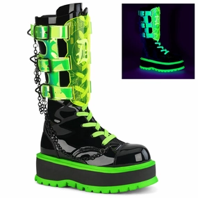 SLACKER-156  Black Patent-UV Neon Green