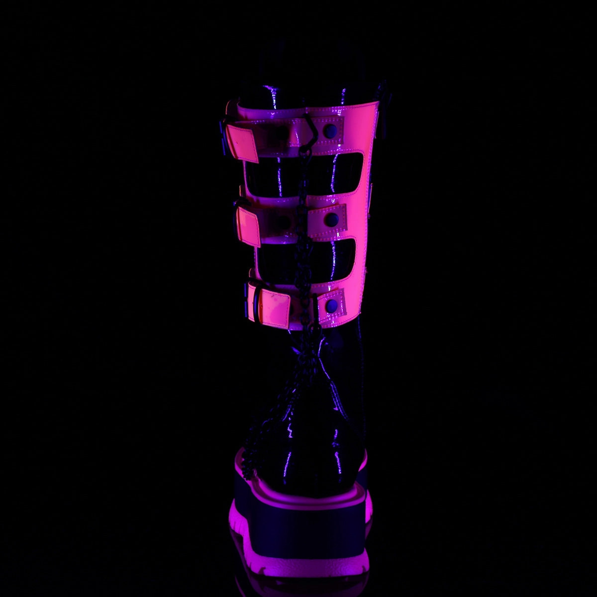 SLACKER-156  Black Patent-UV Neon Pink