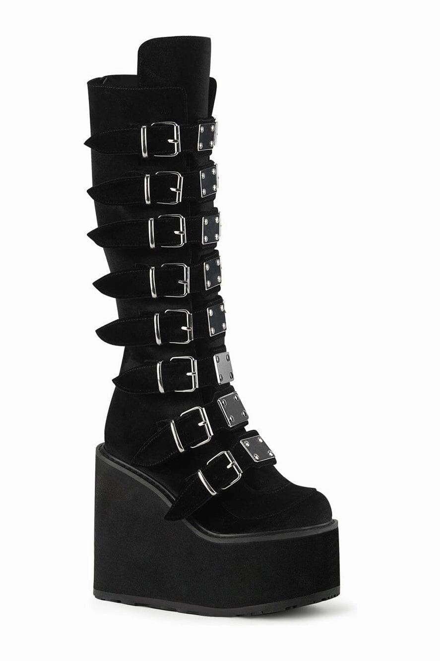 SWING-815 Black Vegan Suede Knee Boot