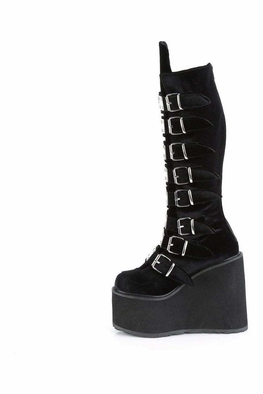 SWING-815 Black Vegan Suede Knee Boot