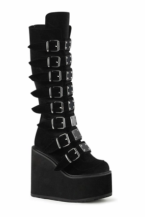 SWING-815 Black Vegan Suede Knee Boot