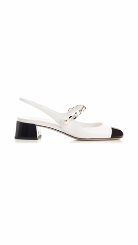 Two-tone Patent Leather Slingback Pumps - White/Black