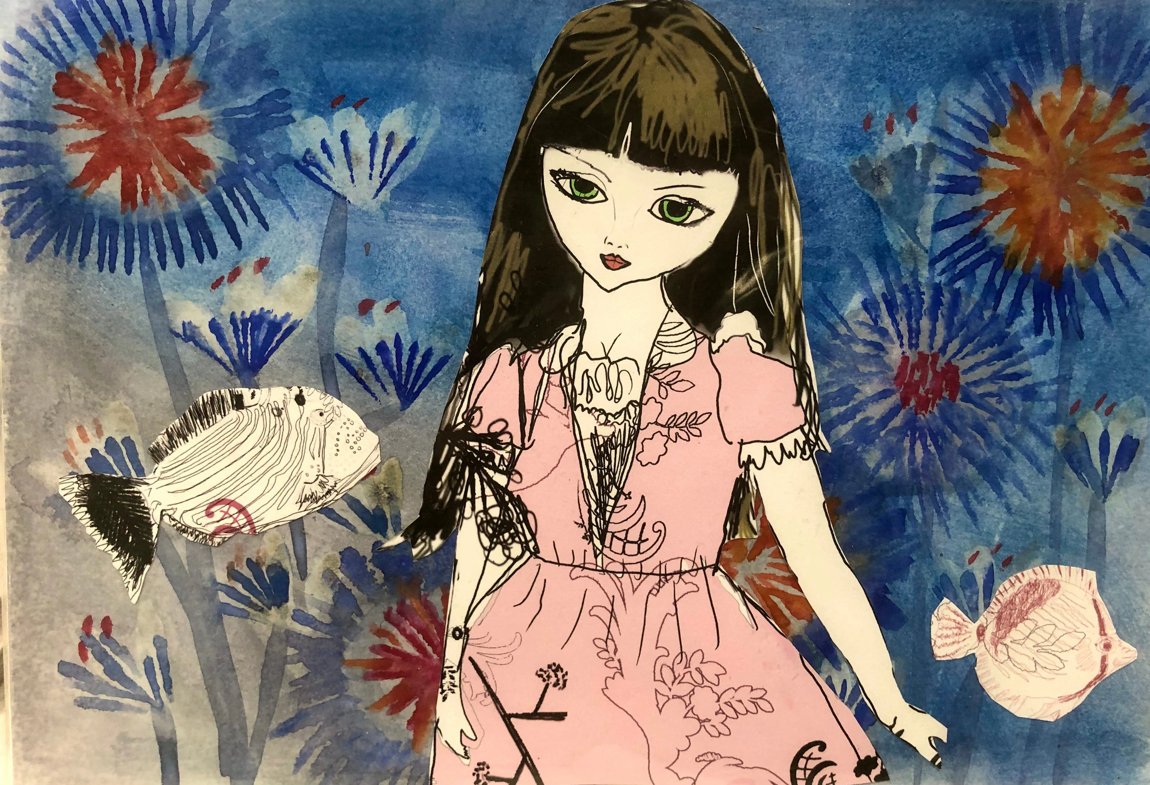 Water colour mixed media collage