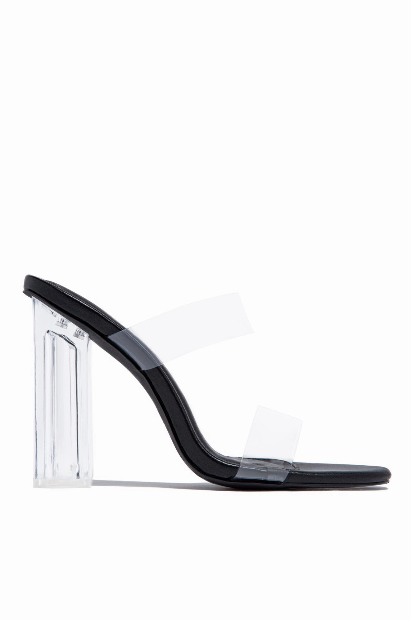 Your Next Date Clear Strap Block Heel Mules - Black