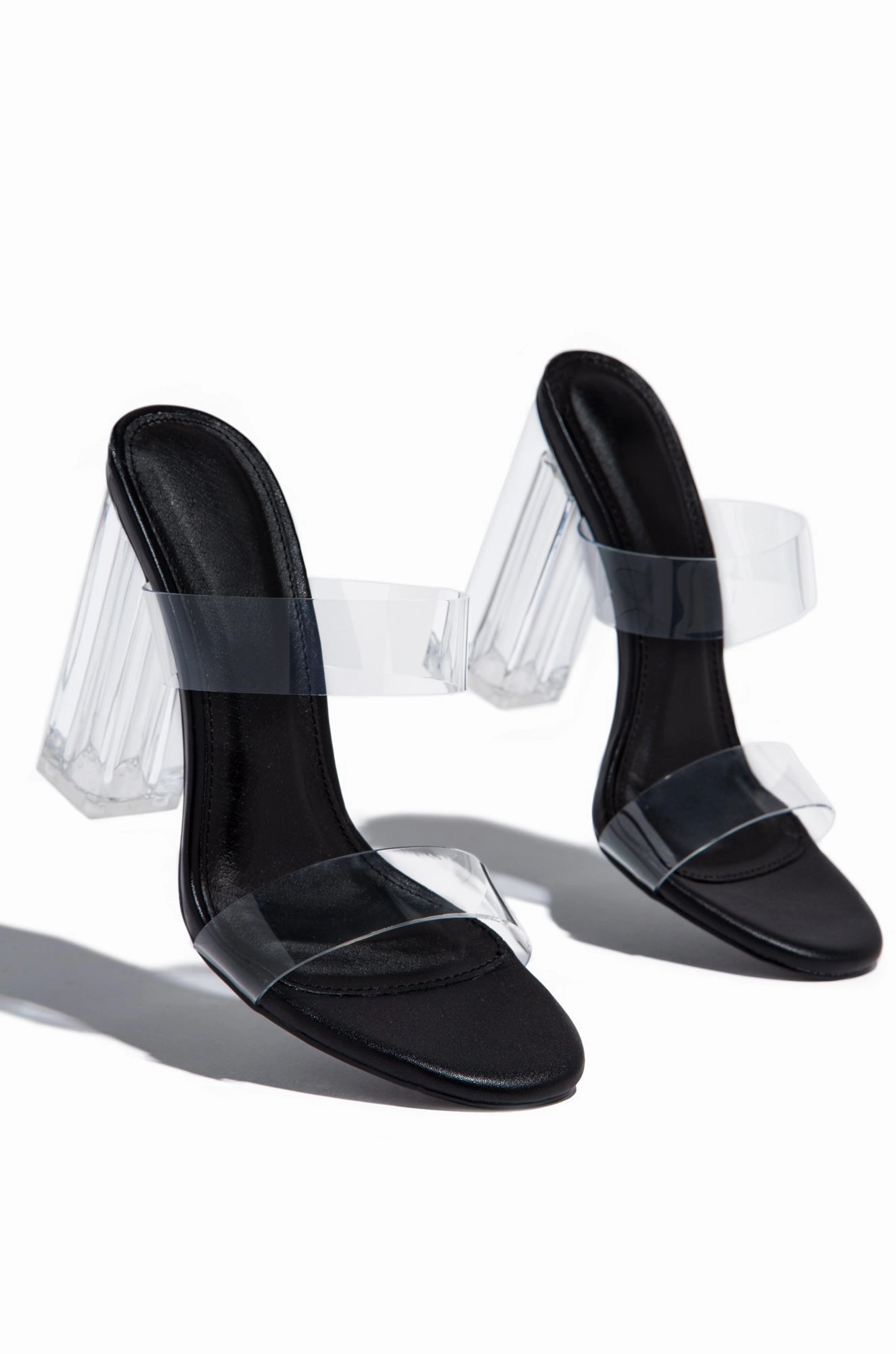Your Next Date Clear Strap Block Heel Mules - Black