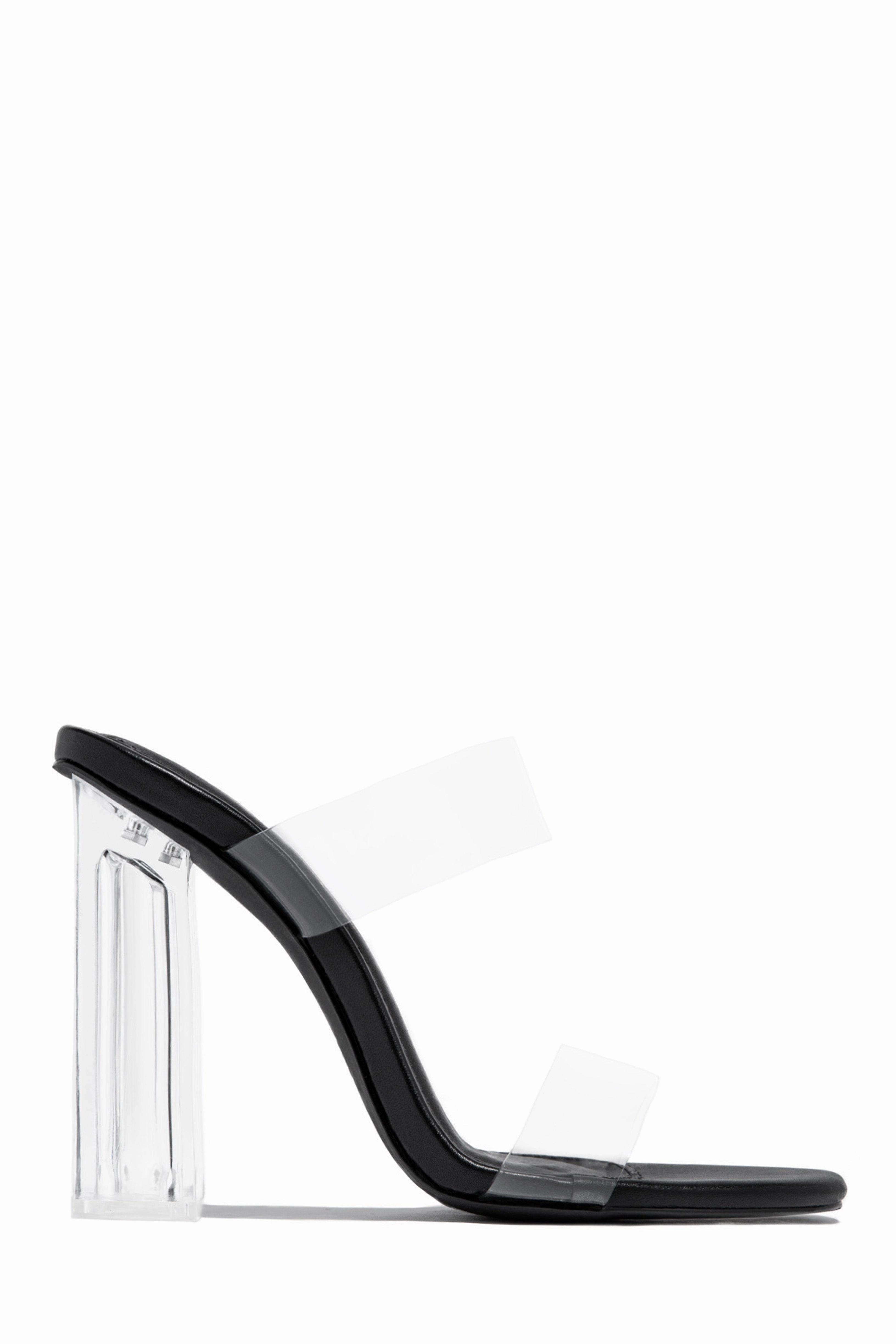 Your Next Date Clear Strap Block Heel Mules - Black